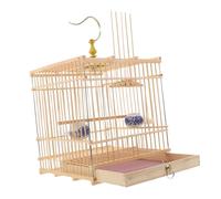 FRCOLOR Bamboo Bird Cage Rectangular Small Habitat with Removable Tray and Hook Indoor Outdoor Finch Budgie Lovebird Parrot Aviary Carbonized Purple Finish for Balcony Garden Decor
