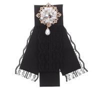 FRCOLOR Baroque Lace Bow Tie Brooch Pin with Rhinestone Pearl Accents Elegant Pre Tied Corsage for Women Fashion Collar Accessory for Clothing Bags Feminine Detailed Design