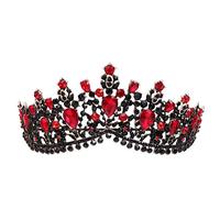 FRCOLOR Baroque Queen Crown Vintage Bridal Crown and Tiaras Rhinestone Crystal Tiara Crown Headband for Prom Wedding Halloween Party (Red)