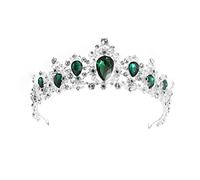 FRCOLOR Baroque Queen Crowns, Rhinestone Crystal Tiara and Crowns Headband Wedding Tiara for Women Prom Queen Crown (Silver Base, Green)