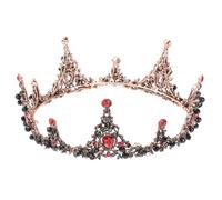 FRCOLOR Baroque Style Bridal Headpiece with Red Colored Diamonds and Artificial Crystal Alloy round Crown, Elegant Women Crown for Weddings and Photo Props, Unique and Delicate Headwear