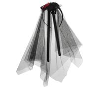FRCOLOR Black Bride Headband with Veil Featuring Lifelike Rose Accents and Comfortable Plastic Gauze Design for Halloween Party and Day the Dead Costumes