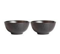 FRCOLOR Black Ceramic Rice and Soup Bowls 2Pcs Set, Japanese Inspired Stoneware Tableware with Big Opening, for Home Kitchen and Noodle Dishes