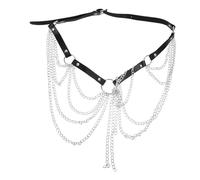 FRCOLOR Black Punk Tassel Waist Chain Belt for Women Layered Metal Body Chain with Fade Resistant Finish Sturdy Multilayer Design for Rave Halloween Party Accessories