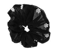 FRCOLOR Black Velvet Hair Scrunchie Pearl Studs, Large Fabric Ponytail Holder for Women, Elegant Half-round Beaded Hair Accessory for Daily and Special Occasions