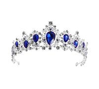 Frcolor Blue Crystal Crown Wedding Bridal Tiara Queen Princess Headpieces Rhinestone Headbands for Birthday Party