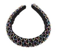 FRCOLOR Bohemian Wide Beaded Headband for Women Handmade Rhinestone Hair Jewelry with Glitter Sparkle Comfortable Non-slip Fashion Accessory for Parties Festivals and Everyday Wear