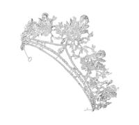 FRCOLOR Bridal Baroque Tiara Crystal Headband Silver for Women Prom Queen Halloween Accessory