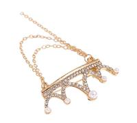 FRCOLOR Bridal Crown Brooch Pin with Rhinestone and Pearl Metal Princess Lapel Pin with Tassel Chain Decorative Safety for Women S Wedding Pageant and Clothing Collar Accessories