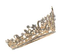 FRCOLOR Bridal Crystal Crown Headband with Secure Grip Princess Tiaras Hair Accessory for Weddings Birthday Parties Proms Elegant Gold Headpiece for Bride Glamour