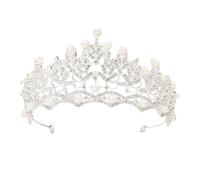 FRCOLOR Bridal Pearl Rhinestone Crown Silver Tiara Wedding Headband for Bridesmaids Luxury Bride Hair Accessory Suitable for Wedding Dress and Banquet