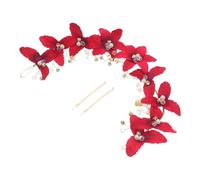 FRCOLOR Bridal Red Crystal Flower Crown Headband Rhinestone Fake Pearl Tiara for Weddings Glamorous Hair Jewelry for Women Versatile Hair Accessories for Parties Photography