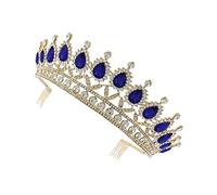 FRCOLOR Bridal Rhinestone Tiara Blue Crystal Crown Large Alloy Comb Headdress for Wedding Prom Evening