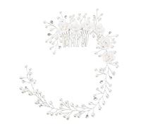 Frcolor Bride Hair Comb,Wedding Hair Vine with Hair Comb and Pearls Flowers Bridal Hair Accessories