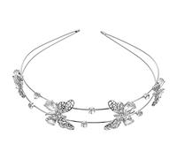 FRCOLOR Butterfly Headband Double Layer Hairband Shiny Bride Headdress Crystal Hair Hoop Wedding Hair Jewelry for Bride Girls Women