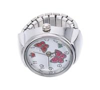 FRCOLOR Butterfly Ring Watch Women Finger Jewelry Watch Silver Tone Decorative Circular Dial for Daily Wear
