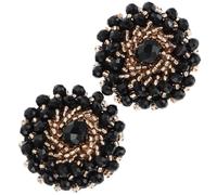 FRCOLOR Buttons for Crafts Circle Rhinestone Button 2pcs Black Crystal Easy to Attach with Thread for Sewing and Dolls Clothes