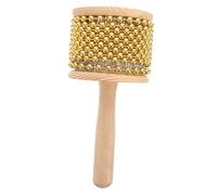 FRCOLOR Cabasa Instrument Small Percussion Hand Shaker with Wooden Handle and Metal Beads 8.5cm Gold Color African Shaker for Boys and Girls Beginner Percussion and Jazz Latin Music
