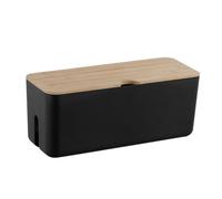FRCOLOR Capacity Cable Management Box with Bamboo Wood Cover Wall-mount Cord Organizer Case for Power Strips and Adapters Heat Dissipation Design Black Plastic Storage Box for Home and