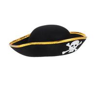 FRCOLOR Carnival Pirate Hat with Gold Trim Lightweight Felt Cosplay Accessory for Halloween Party and Themed Dress-up Tricorn Cap for Adults