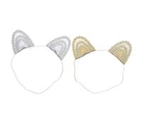 FRCOLOR Cat Ear Baby Headbands for Toddlers, Elastic Lace Hair Accessories, Gold and Silver 2pcs Set for Infant Girls