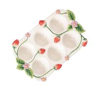 FRCOLOR Ceramic 6-hole Egg Holder for Refrigerator Fresh Egg Storage Tray with Strawberry Pattern Kitchen Keeper for Fridge Organization and Food Preservation