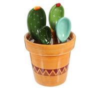 FRCOLOR Ceramic Cactus Design Measuring Tool Wet Dry Ingredients Spoons 290ml Capacity with Holder Beautiful Look Kitchen Baking Measuring Spoon for Seasoning and Tea