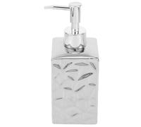 FRCOLOR Ceramic Shampoo Dispenser Bottle with Pump Silver Hammered Square Refillable Lotion Pump Bottle for Bathroom Hotel and Spa Use