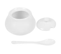 FRCOLOR Ceramic Sugar Bowl and Salt Dispenser with Spoon Large Capacity White Porcelain Storage Container Multi-Function Kitchen Condiment Jar for Coffee Bar and Dining Table Use