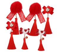 FRCOLOR Chinese Hanfu Hair Accessories Set 3 Pairs of Plush Ball Flower Hairpins Tassels Traditional Style Barrettes for Boys and Girls and Girls
