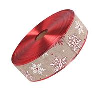 FRCOLOR Christmas Decorative Burlap Weaving Ribbon with Crimson Trim Snowflake Pattern 10 Meters for Wrapping and DIY Holiday Crafts