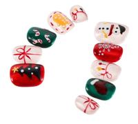 FRCOLOR Christmas Nail Stickers Short Press Nails Full Cover False for Winter Party Gingerbread Man Snowflake Design Women Girls Holiday Decorations