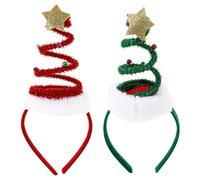 FRCOLOR Christmas Tree Headband, 2pcs Springy Christmas Headband Santa Hat Headbands Holiday Party Hair Bands for Kids Adults