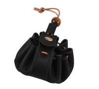 FRCOLOR Coin Purse Mini Pouches Cow Leather Small Wallet Drawstring Closure Black for Keys and Small Accessories Women’s