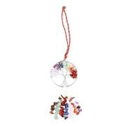 FRCOLOR Colorful 7 Chakra Hanging Ornament Energy Stone Pendant with Natural Crystal Stone and Stainless Steel, Rounded and Smooth Edges, Creative Tree Design Style for Home and Keychain