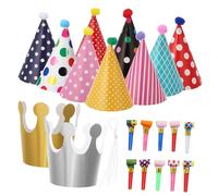 FRCOLOR Colorful Party Decorations with Paper Cone Hats Paper Crowns and Loud Party Blowouts Vibrant Birthday Accessories for Fun and Festive Celebrations