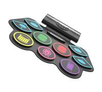 FRCOLOR Colorful Roll-Up Electronic Drum Set with Wireless App Connection Rechargeable Practice Drum Pad with Built-In Dual Speakers for