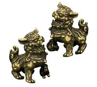 FRCOLOR Copper Desktop Decoration Lion 1 Pair Golden Ornament