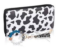FRCOLOR Cow Print Wallet Long Pu Leather Clutch with Storage for Coins and Cash Featuring Beaded Tassel Bangle Wristlet Keychain for Daily Shopping and Vacation
