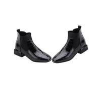 FRCOLOR Creative Black Boots with Thick Heel Single Lining Elastic Goring and Pull Loops Breathable Lightweight Material Stylish Women S Ankle Booties for Casual and Formal Wear