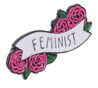 FRCOLOR Creative Rose Flower Brooch with Feminist Letter Design Alloy Corsage Decoration Pin for Women Reusable Breastpin Accessory Stylish Friends and Everyday Wear