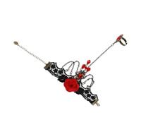 FRCOLOR Creative Women Bracelet with Retro Lace Rose Design and Red Crystal Crystal Bracelet with Ring for Romantic Gifts and Special Occasions