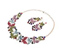 FRCOLOR Crystal Butterfly Jewelry Set for Women Statement Necklace and Dangle Earrings Hypoallergenic Sparkly Bridal Accessories for Wedding Prom Party