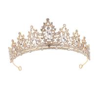 FRCOLOR Crystal Crown Tiara for Girls Wedding Birthday Party Headpiece Sparkling Gold Princess Bride Crown Headband for Special Occasions