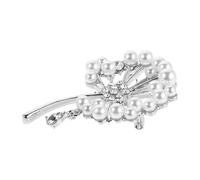FRCOLOR Crystal Flower Brooch Vintage Dandelion Pin Retro Pearl Pin Silver Alloy Imitation Pearl Rhinestone Versatile Suit Accessory Women Men Wedding 1.89x1.38x0.35in