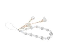 FRCOLOR Crystal Flower Phone Lanyard Beaded Pendant Non-slip Wrist Strap White Hanging Decoration Anti-lost Phone Charm