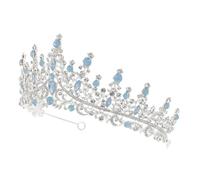 FRCOLOR Crystal Tiara Headband Baroque Rhinestone Crown Bridal Wedding Hair Accessories for Women Silver White and Blue Rhinestones for Bride Ceremony