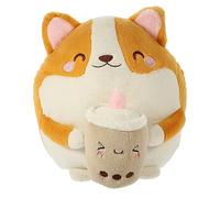 FRCOLOR Cute Plush Corgi Dog Stuffed Animal Soft Brown Milk Tea Cup Design Compact for Boys Delicate Craftsmanship Home Decoration and Birthday Gift