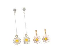 FRCOLOR Daisy Flower Earrings Set 2 Pairs Long Short Style Cute Floral Ear Drops for Women Lightweight Jewelry for Everyday Wear
