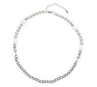 FRCOLOR Delicate Pearl Choker Necklace with Square Crystal Accents Stainless Steel Lightweight Women Jewelry Stylish Neck Chain for Ladies